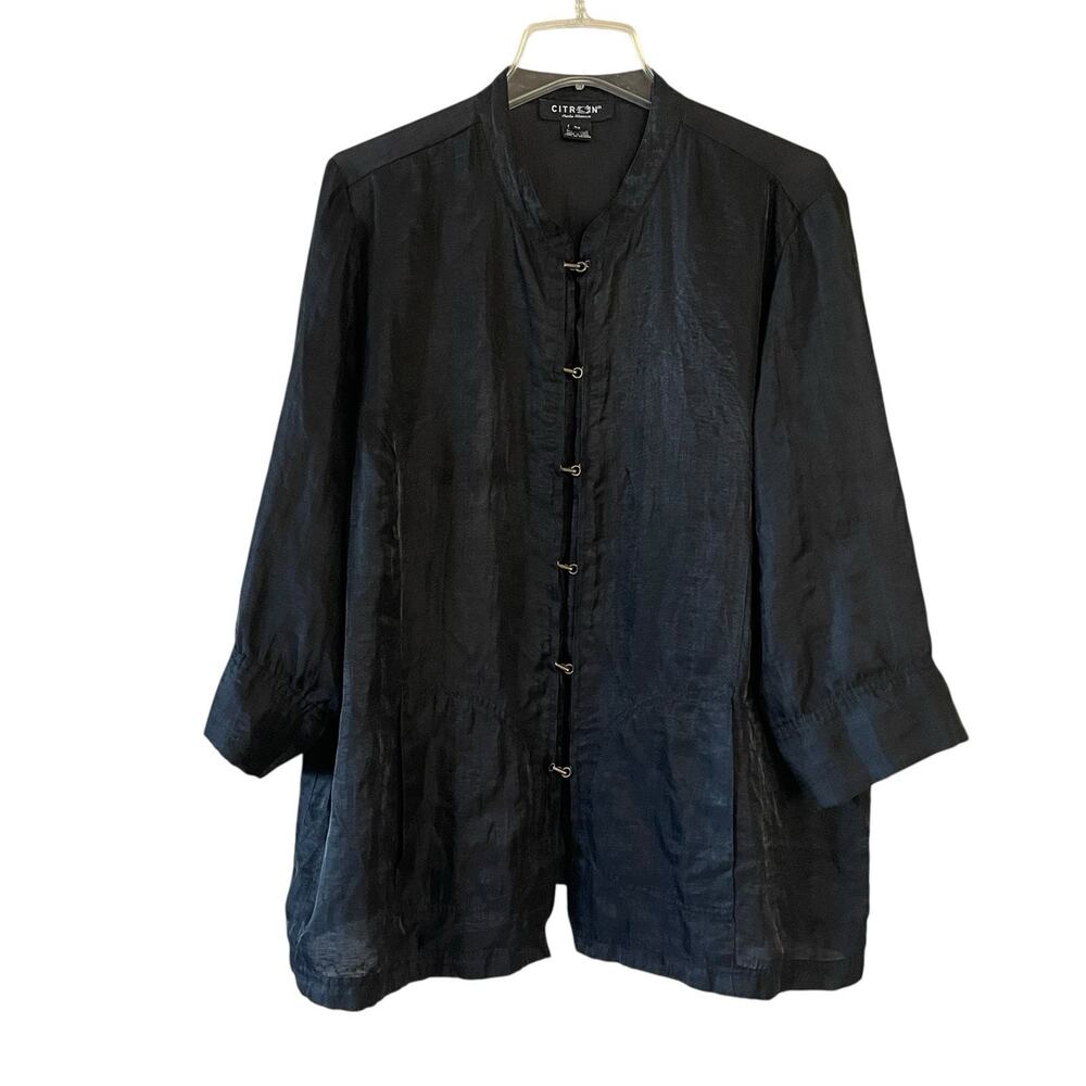 CITRON SANTA MONICA Women Size 0X Black Linen/Nylon Long Sleeve Tunic Top Jacket